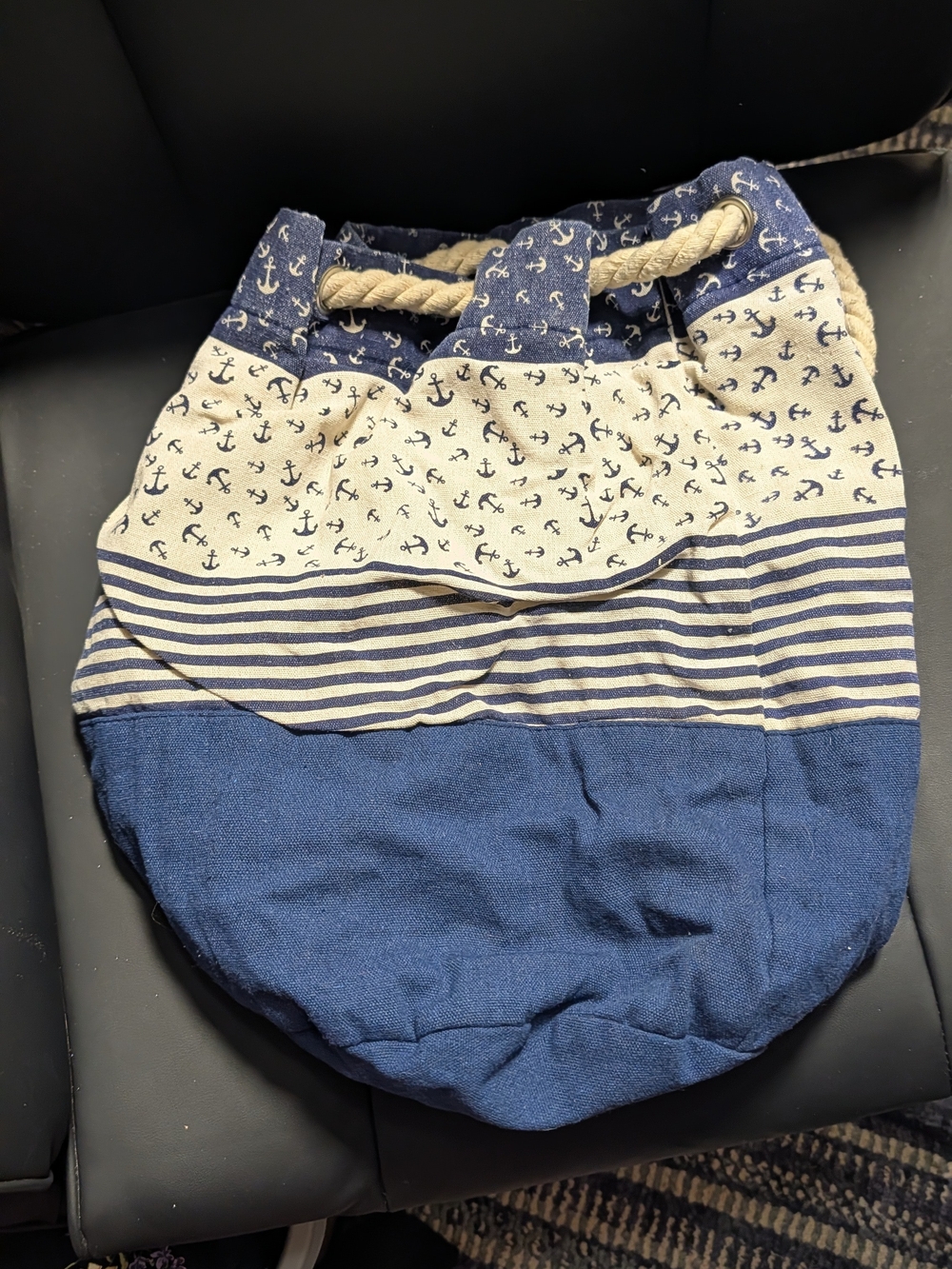 Navy and Cream Nautical Tote Bag with Rope Handles